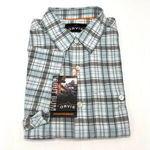 NWT Orvis Trout Bum Short Sleeve Blue/Green Plaid Fishing Shirt Size L